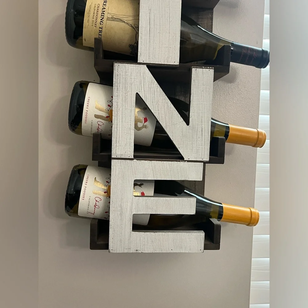 Wall-Mounted Wine Rack with White Letters wood like new available this set of 2